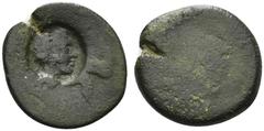Greek Sicily, Akragas, c. 425/0-410/06 BC. Æ Tetras (23mm, 8.31g). [Eagle standing r.] / [Crab]; c/m: head of Herakles r., wearing lion skin, within incuse circle. CNS I, 107 CM. Coin Fair, c/m near V