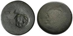 Greek Sicily, Akragas, c. 425/0-410/06 BC. Æ Tetras (23mm, 10.37g). [Eagle standing r.] / [Crab]; c/m: head of Herakles r., wearing lion skin, within incuse circle. CNS I, 107 CM. Coin Fair, c/m near 