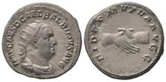 The Roman Empire Balbinus (238), Antoninianus, Rome, April - June AD 238; AR (g 5,33; mm 21; h 6); IMP CAES D CAEL BALBINVS AVG, radiate, draped and cuirassed bust r., Rv. FIDES MVTVA AVGG, clasped ha