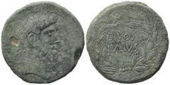 Roman Republican Octavian and Divus Julius Caesar, South Italy, 38 BC. Æ Sestertius (or Dupondius?) (30.5mm, 17.67g, 7h). Bare head of Octavian r.; star of eight rays before. R/ DIVOS/IVLIVS in two li