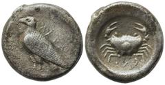 Greek Sicily, Akragas, c. 480/478-470 BC. AR Didrachm (19mm, 7.31g). Sea eagle standing l. R/ Crab; CAΣ below; all within shallow incuse circle. Westermark, Coinage, Group III, 216; HGC 2, 98. Good Fi