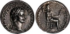 TIBERIUS, A.D. 14-37. AR Denarius, Lugdunum Mint, ca. A.D. 15-18. ANACS EF-40. Corroded. RIC-28; RSC-16B. "Tribute Penny" type. Obverse: Laureate head right, one ribbon on shoulder; Reverse: Livia (as