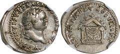 TITUS, A.D. 79-81. AR Denarius, Rome Mint, A.D. 79-80. NGC Ch VF. Flan Flaw. RIC-124; RSC-313A. Obverse: Laureate head right; Reverse: Pulvinar (throne) of Jupiter and Juno: square seat, draped, with 