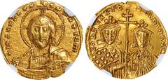 CONSTANTINE VII with ROMANUS II, 913-959. AV Solidus (4.39 gms), Constantinople Mint, 950-955. NGC Ch EF, Strike: 5/5 Surface: 4/5. S-1751. Obverse: Facing bust of Christ Pantokrator; Reverse: Crowned