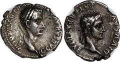CALIGULA, A.D. 37-41. AR Denarius (3.62 gms), Rome Mint, A.D. 40. NGC Ch VF, Strike: 4/5 Surface: 2/5. Scuff, Edge Marks, Test Mark. RIC-24; RSC-7. Obverse: Laureate head of Caligula right; Reverse: R