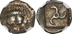 LYCIA. Dynasts of Lycia. Mithrapata, ca. 390-370 B.C. AR 1/6 Stater, ca. 390-360 BC. NGC AU. SNG Cop Supp-476. Obverse: Lion scalp facing; Reverse: Triskeles within incuse square.