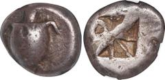 AEGINA. AR Stater, ca. 525-475 B.C. NGC FINE. Scratches. HGC-6, 424. Obverse: Sea turtle, with head left, thin collar, and row of dots down back; Reverse: Small incuse square with skew pattern.