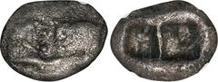 LYDIA. Kroisos, 561-546 B.C. AR Siglos (1/2 Stater), Sardes Mint, ca. 550/39-520 B.C. NGC FINE. Berk-22; Kurth-S11; SNG Ashmolean-762-71. Obverse: Confronted foreparts of lion and bull; Reverse: Two i