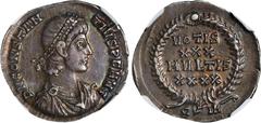 CONSTANTIUS II, A.D. 337-361. AR Siliqua, Constantinople Mint, ca. A.D. 351-355. NGC Ch VF. RIC-101; RSC-341D. Obverse: Pearl-diademed, draped, and cuirassed bust right; Reverse: Legend in four lines 