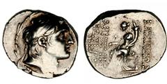 GREEK Seleukid Kingdom SYRIA. Seleukid Kingdom. Demetrios I, Soter, 162-150 B.C. AR Tetradrachm (16.59 gms). cf.S-7015. Diademed head of Demetrios; Reverse: Tyche seated left on throne, holding baton 