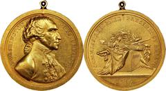 Washingtoniana "1797" (ca. 1859) Sansom Medal. First Reissue, U.S. Mint Restrike. Musante GW-59, Baker-72 (unlisted in gold), Julian PR-1. Gold. Specimen-55 (PCGS). 40.6 mm. 665.6 grains. Looped for s