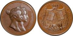 World Coins with Conservation Series GREECE. Marriage of King Otho and Queen Amelia Bronze Medal, 1836. PCGS SPECIMEN-64. Wurzbach-7025. Diameter: 44mm. By Konrad Lange. Obverse: Jugate busts right of