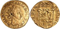 World Coins with Conservation Series ITALY. Milan. Doppia, 1588. Milan Mint. Filippo II (Philip II of Spain). PCGS AU-53. Fr-716; MIR-301/7. Weight: 6.53 gms. Eagle on reverse coat of arms with wings 