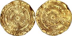 ISLAMIC KINGDOMS. Fatimid Caliphate. Dinar, AH 464 (1071/72). Cairo (Misr) Mint. al-Mustansir Abu Tamim Ma'add. NGC AU Details--Bent. A-719A. Weight: 4.21 gms. Alluring and impressive, this Dinar has 