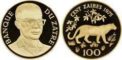 Ancient & World Coins ZAIRE. 100 Zaires, 1975. London or Llantrisant Mint. NGC PROOF-69 Ultra Cameo. Fr-1; KM-11. Wildlife Conservation series: Leopard. AGW: 0.9675 oz. Mintage: 279. A charming and fa