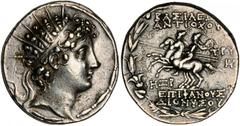 GREEK Seleukid Kingdom SYRIA. Seleukid Kingdom. Antiochus VI ca. 144-141 B.C. AR Tetradrachm (16.17 gms). SNGIsrael-1757; BMC-4.63,1. Diademed, radiate head of Antiochus VI facing right; Reverse: Dios