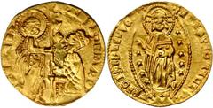 WORLD GOLD COINS ITALY ITALY. Venetians in the Levant. AV Ducat, ND. 3.41 gms. Crusader imittation of a venetian Zecchino of debased style and legends. Lustrous nearlyMINT STATE. Estimated value: 400 