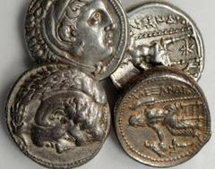 GREEK Kingdom of Macedon MACEDON. Kingdom of Macedon. Alexander III (the Great) 336-323 B.C. AR Tetradrachms, 336-323 B.C. 4 pieces in lot. Head of Heracles facing right wearing lions scalp; Reverse: 