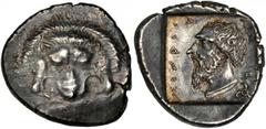 GREEK Dynasts of Lycia LYCIA. Dynasts of Lycia. Mithrapata. AR Stater (9.79 gms), ca. 390-370 B.C. cf.SNGVonAul-4239; SNGDNM-unlisted. RARE. Lions scalp facing; Reverse: Bearded head of the dynast Mit