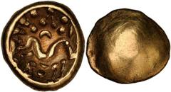 GREEK Ambiani CELTIC BRITAIN. Ambiani. AV Stater (5.46 gms), ca. 55-50 B.C. cf.VanArsdel-87-1. Blank; Reverse: Disjointed horse. Same reverse as the "VE" monogram type with "S" below horse. However, t