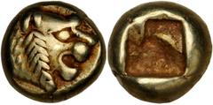 GREEK Kroisos LYDIA. Kroisos. EL 1/12 Stater (1.18 gms), ca. 600-561 B.C. SNGCop-453; Rosen-654. Lion's head right; Reverse: Incuse square.VERY FINE. Estimated value: 300 USD