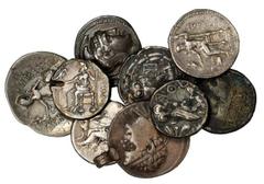 GREEK Collection of Ancient Greek Tetradrachms. 9 pieces in lot. A really neat grouping, including: Tigranes II of Armenia, Athens (3 pieces including 2 “new style), Byzantium, Macedon (3 pieces, vari