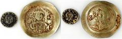 MIXED LOTS BYZANTINE. Byzantine Gold Pairing. 2 pieces in lot. Includes: Gold Tremissis of Theophilus with filed edges, VERY FINE ; and gold Histamenon Nomisma of Michael VII, scratched VERY FINE . SO