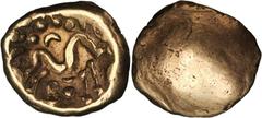 GREEK Gallo-Belgic Issues CELTIC BRITAIN. Gallo-Belgic Issues. AV Stater (5.44 gms), ca. 60 B.C. S-11; VA-52-1. Blank; Reverse: Disjointed horse right, pellet below. Imported from Northern Gaul (Belgi