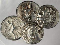 GREEK Alexander III (The Great) KINGDOM OF MACEDON. Alexander III (The Great). AR Tetradrachms, 336-323 B.C. 4 pieces in lot. Head of Heracles facing right wearing lions scalp; Reverse: Zeus seated le