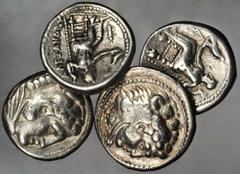 GREEK Alexander III (The Great) KINGDOM OF MACEDON. Alexander III (The Great). (336-323 B.C.). AR Tetradrachms, 336-323 B.C. 4 pieces in lot. Head of Heracles facing right wearing lions scalp; Reverse