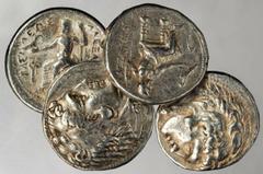 GREEK Alexander III (The Great) KINGDOM OF MACEDON. Alexander III (The Great). (336-323 B.C.). AR Tetradrachms, 336-323 B.C. 4 pieces in lot. Head of Heracles facing right wearing lions scalp; Reverse