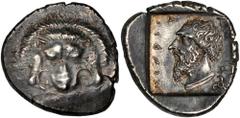 GREEK Dynasts of Lycia LYCIA. Dynasts of Lycia. Mithrapata. AR Stater (9.79 gms), ca. 390-370 B.C. cf.SNG VonAulock-4239; SNG DNM-unlisted. RARE. Lions scalp facing; Reverse: Bearded head of the dynas
