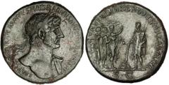 ROMAN EMPIRE HADRIAN, A.D. 117-138. Bronze Sestertius (25.50 gms), Bronze Sestertius (25.50 gms). RIC-592b. Referencing Hadrian's forgiveness of debts. "IMP. CAESAR TRAIANVS HADRIANVS AVG. P. M. TR. P