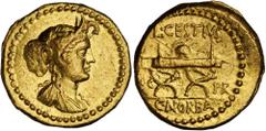 ROMAN REPUBLIC L. Cestius & C. Norbanus. Aureus (8.13 gms), Uncertain Mint, 43 B.C. Calico-3; Sear-11; Craw-491/1a. This coin issue probably belongs to the early months of 43 B.C. during the brief all