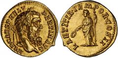 ROMAN EMPIRE Pertinax. Aureus (7.23 gms), Rome Mint, A.D. 193. RIC-4a; Calico-2383; Sear-6033. "IMP. CAES. P. HELV. PERTIN. AVG." Laureate head of Pertinax right; Reverse: "LAETITIA TEMPOR. COS. II." 
