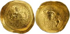 BYZANTINE CONSTANTINE IX, 1042-1055. AV Histamenon Nomisma (4.41 gms), Constantinople Mint. S-1829. Nimbate Christ enthroned facing raising hand in benediction and holding gospels, all within triple b