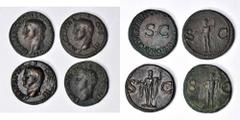 ROMAN EMPIRE CALIGULA, A.D. 37-41. Lot of (4) AE As. 4 pieces in lot. Includes: (3) Agrippa struck under Caligula head right; Reverse: Neptune standing left; and (1) Germanicus struck under Caligula h