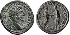 ROMAN EMPIRE MARCUS AURELIUS, A.D. 161-180. Dupondius (13.01 gms), Rome Mint, A.D. 161. RIC-799. Radiate bust of Marcus Aurelius right slight drapery on far shoulder; Reverse: Marcus Aurelius standing