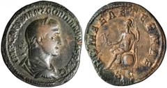 ROMAN EMPIRE GORDIAN II AFRICANUS, A.D. 238. AE Sestertius (18.80 gms), Rome Mint, A.D. 238. RIC-5. Laureate draped and cuirassed bust of Gordian II right; Reverse: Roma seated left on shield holding 