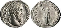 PERTINAX, A.D. 193. AR Denarius (3.45 gms), Rome Mint. RIC-10. Laureate head of Pertinax right; Reverse: Providentia standing left, holding up both hands to large star.EXTREMELY FINE.