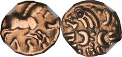 Corieltauvi CELTIC BRITAIN. Catuvellauni. AV Quarter-Stater (1.31 gms), Tasciovanus, ca. 20 B.C.-A.D. 10. S-223; VA-1692-1; BMC-1641. Crossed wreaths and two crescents; Reverse: Horse, "TASC" below.NG
