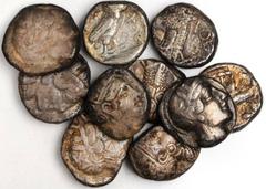 Athens ATTICA. Athens. Lot of (10) AR Tetradrachms. 10 pieces in lot. A grouping of Athenian Tetradrachms, all featuring the classic helmeted head of Athena right/owl motif. Some pieces show some dama
