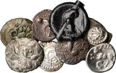 CELTIC BRITAIN. Silver & Bronze Coinage. 3 pieces in lot. Contains a variety of types from various tribes, including the Cunobelin's Sphinx reverse type (VA-2057-1). A wholesome group. Should be exami
