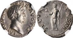 OTHO, A.D. 69. Roman Empire. AR Denarius (3.52 gms), Rome Mint. RIC-10. Bare Head of Otho right; Reverse: Securitas draped standing left holding wreath and scepter. Attractive toning. NGC EF, Strike: 
