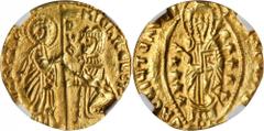 GREECE. Chios. Zecchino, ND (1400-13). Michele Steno (1400-13). NGC AU-53. Fr-2d. Imitation of Venetian gold Ducat. NGC AU-53.