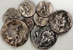MACEDON. Kingdom of Macedon. Alexander III (the Great) 336-323 B.C. Silver Issues. 8 pieces in lot. A grouping of Alexander III (the Great) and Lysimachos Drachms and Tetradrachms. Some minor porosity