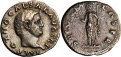 OTHO, A.D. 69. AR Denarius (3.04 gms), Rome Mint. RIC-10. Bare head of Otho facing right; Reverse: Securitas draped standing left holding wreath and scepter. Toned. Weak reverse strike, but a nice por