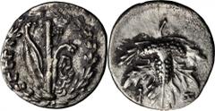 LYDIA. Tralles. AR Cistophoric Didrachm (6.05 gms). SNGvonAulock-3265. Club of Heracles with lion skin within wreath; Reverse: Bunch of grapes on branch with leaves. Light corrosion and encrustation. 