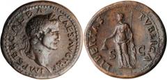 GALBA, A.D. 68-69. AE Sestertius (26.67 gms), Rome Mint. RIC-347. Laureate head of Galba right; Reverse: Libertas draped standing left holding staff and pileus. Some minor corruption. Lovely burgundy 
