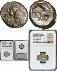 LYCIA. Dynasts of Lycia. Uncertain Dynast. AR Stater (9.14 gms), ca. 500-475 B.C. SNGCop-368. Forepart of boar; Reverse: Irregular incuse. NGC EF, Strike: 3/5 Surface: 4/5.